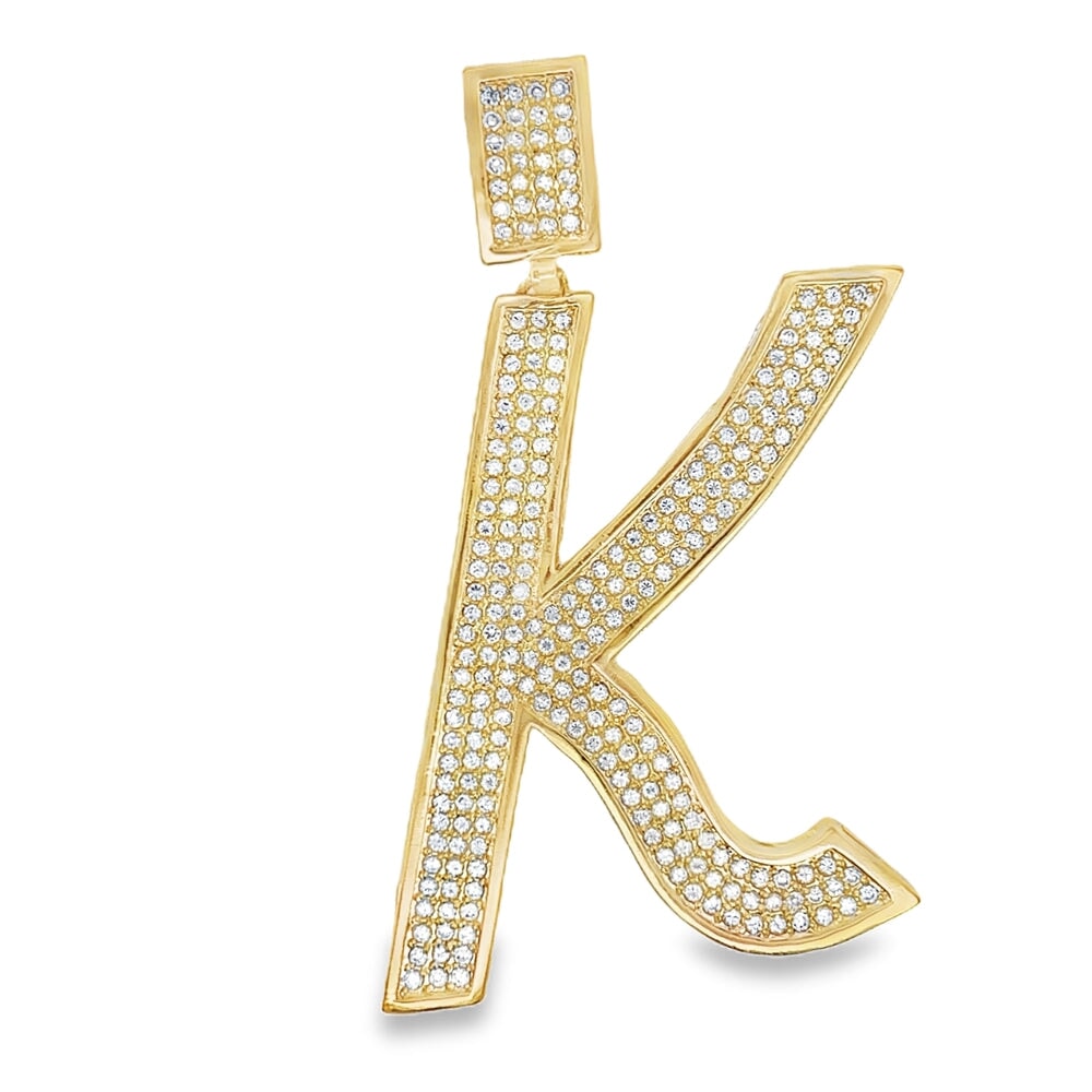 Gold Large Block Initial Letter CZ Iced Out Pendant K HipHopBling