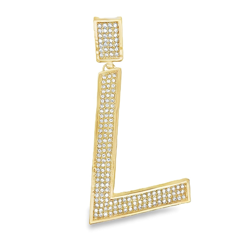 Gold Large Block Initial Letter CZ Iced Out Pendant L HipHopBling