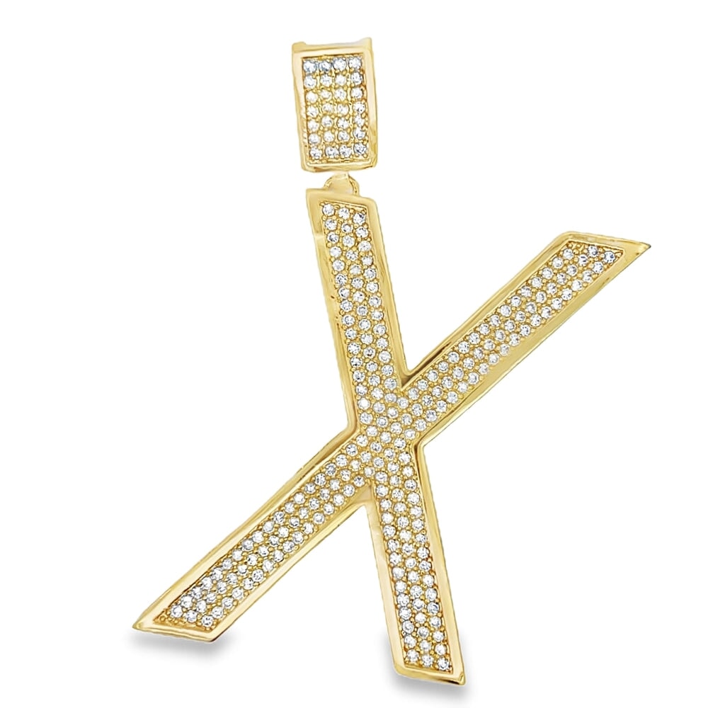 Gold Large Block Initial Letter CZ Iced Out Pendant X HipHopBling