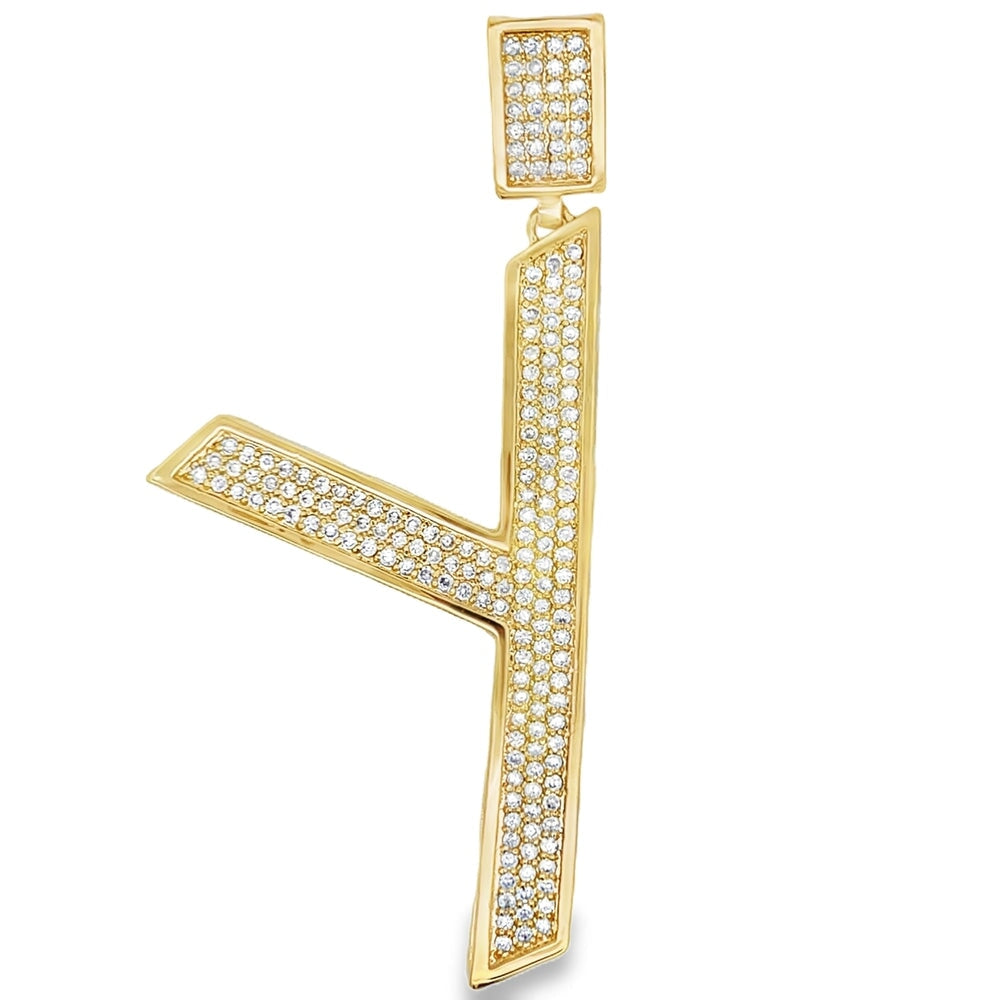 Gold Large Block Initial Letter CZ Iced Out Pendant Y HipHopBling