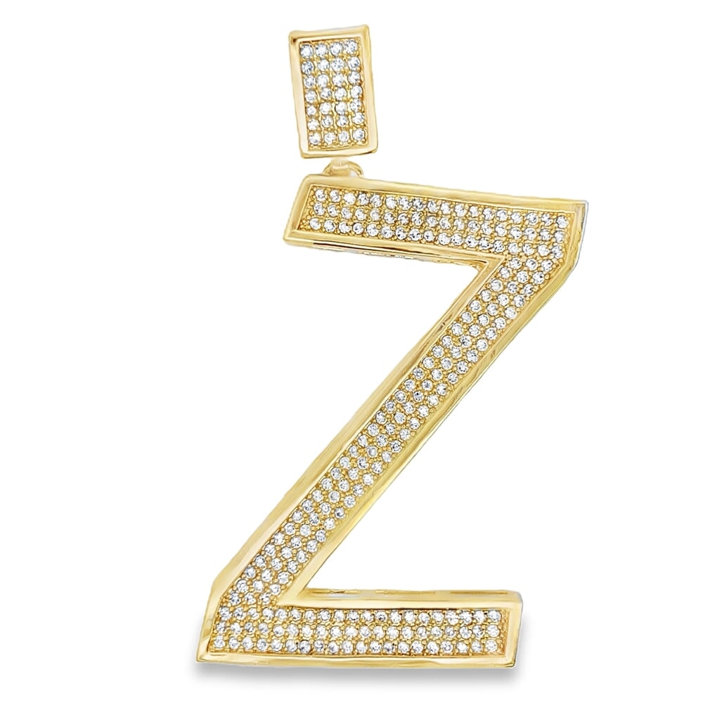 Gold Large Block Initial Letter CZ Iced Out Pendant Z HipHopBling