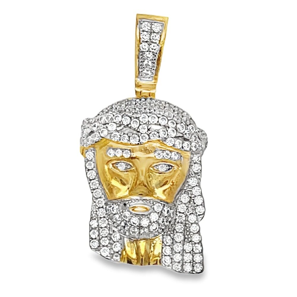 Gold Mini Jesus CZ Pendant .925 Sterling Silver Yellow Gold HipHopBling