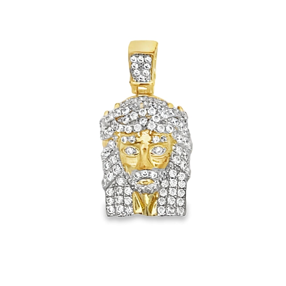 Gold Nano Jesus CZ Pendant .925 Sterling Silver HipHopBling