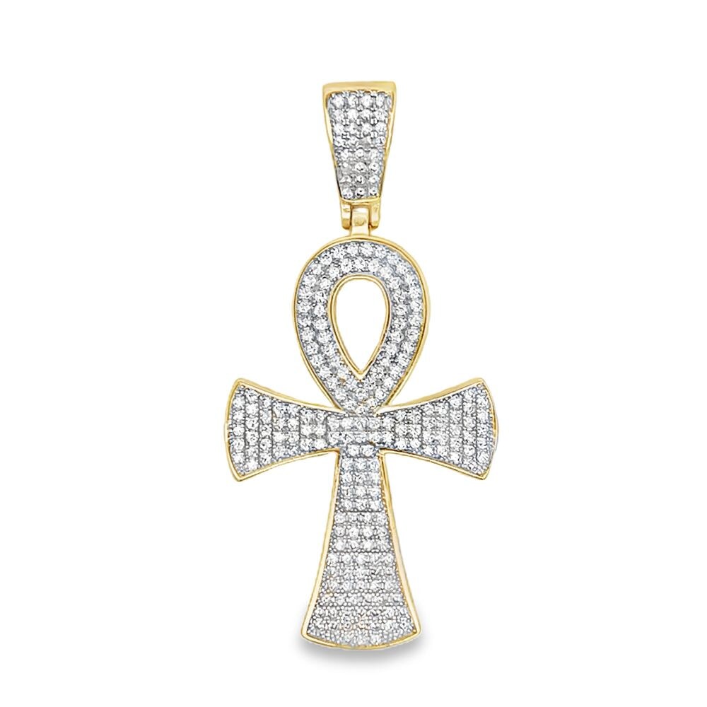 Gold Thick Pave Ankh Cross CZ Iced Out Pendant HipHopBling