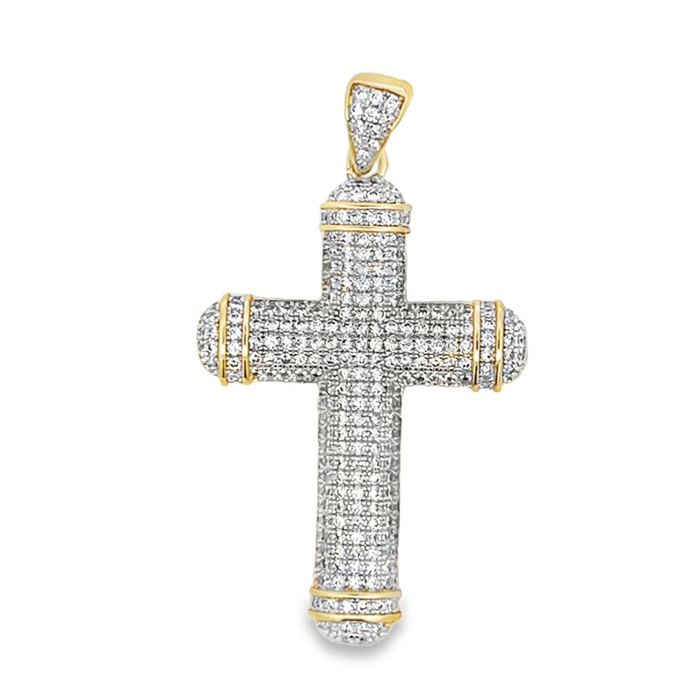 Gold Tube Cross CZ Iced Out Pendant HipHopBling