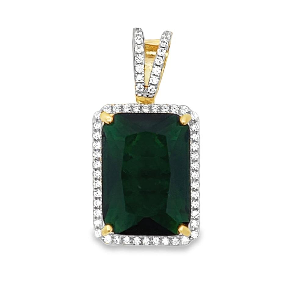 Green Gem CZ Pendant .925 Sterling Silver HipHopBling