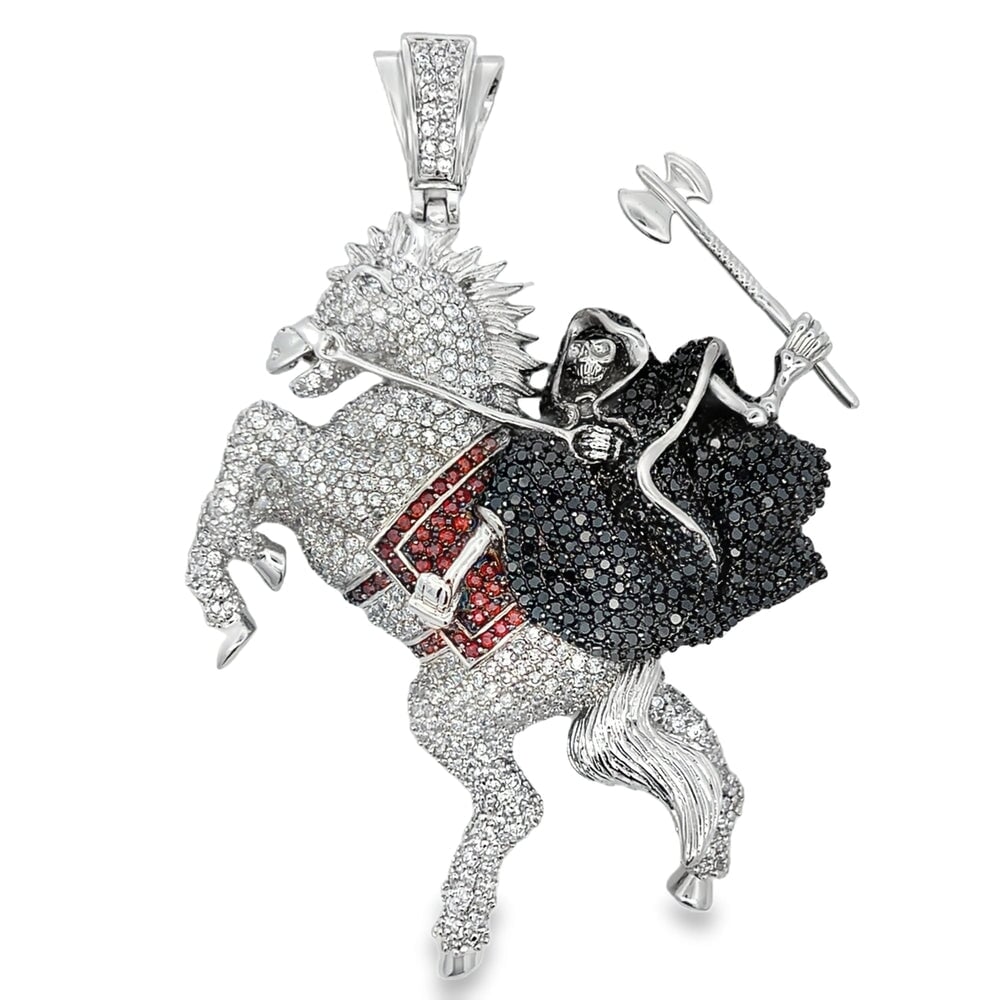 Grim Reaper on Horse CZ Pendant .925 Sterling Silver HipHopBling