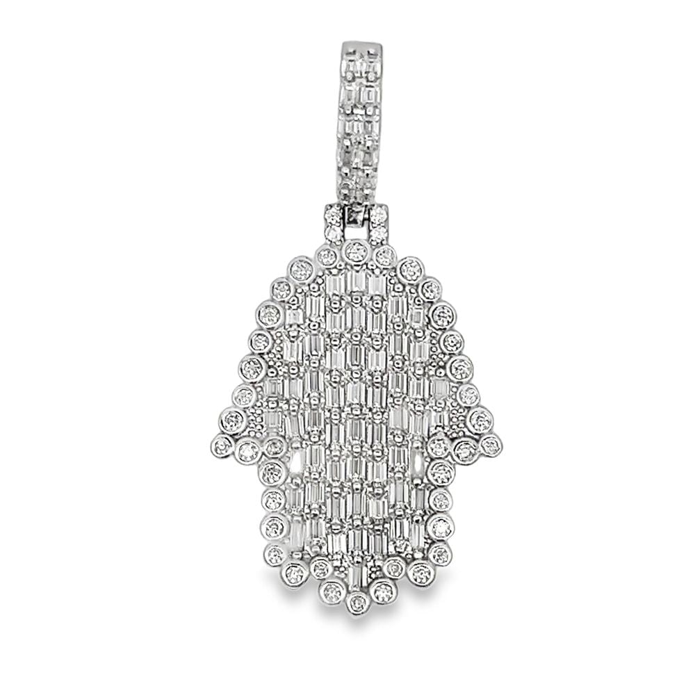 Hamsa Emerald Cut Iced Out Moissanite Pendant .925 Sterling Silver HipHopBling