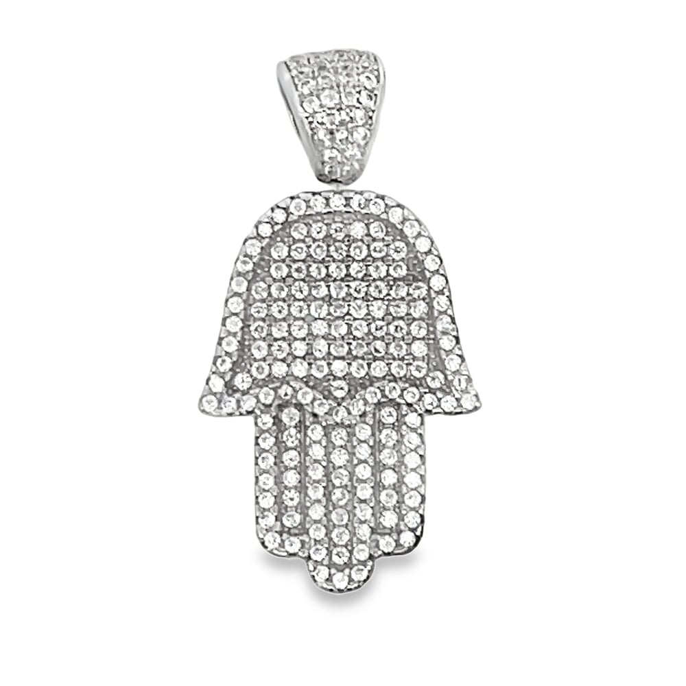 Hamsa Pendant .925 Sterling Silver White Gold HipHopBling