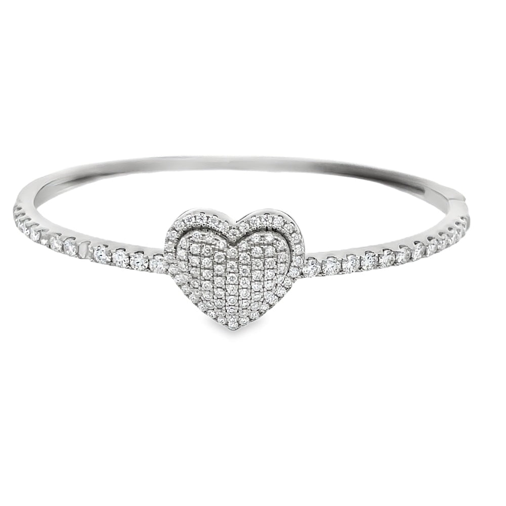 Heart Moissanite Iced Out Bangle .925 Sterling Silver HipHopBling