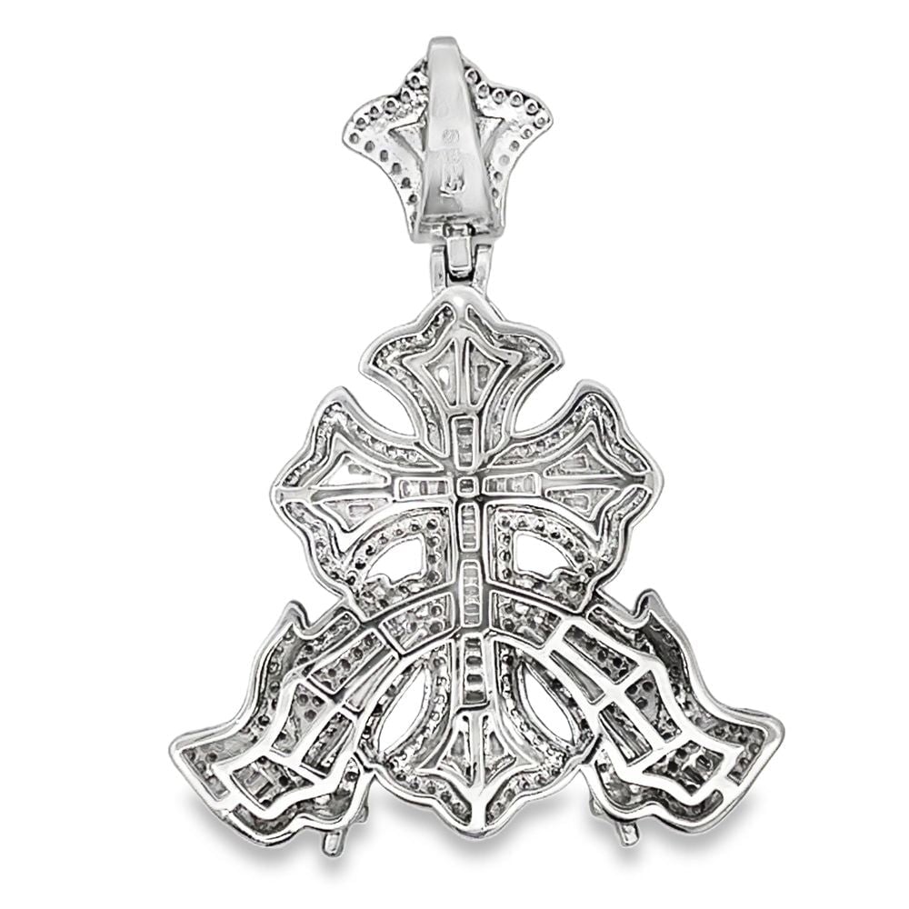 Holding Up Cross Baguette Iced Out Moissanite Pendant .925 Silver HipHopBling