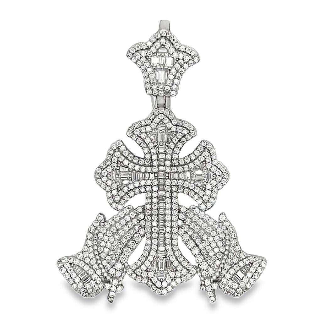 Holding Up Cross Baguette Iced Out Moissanite Pendant .925 Silver HipHopBling