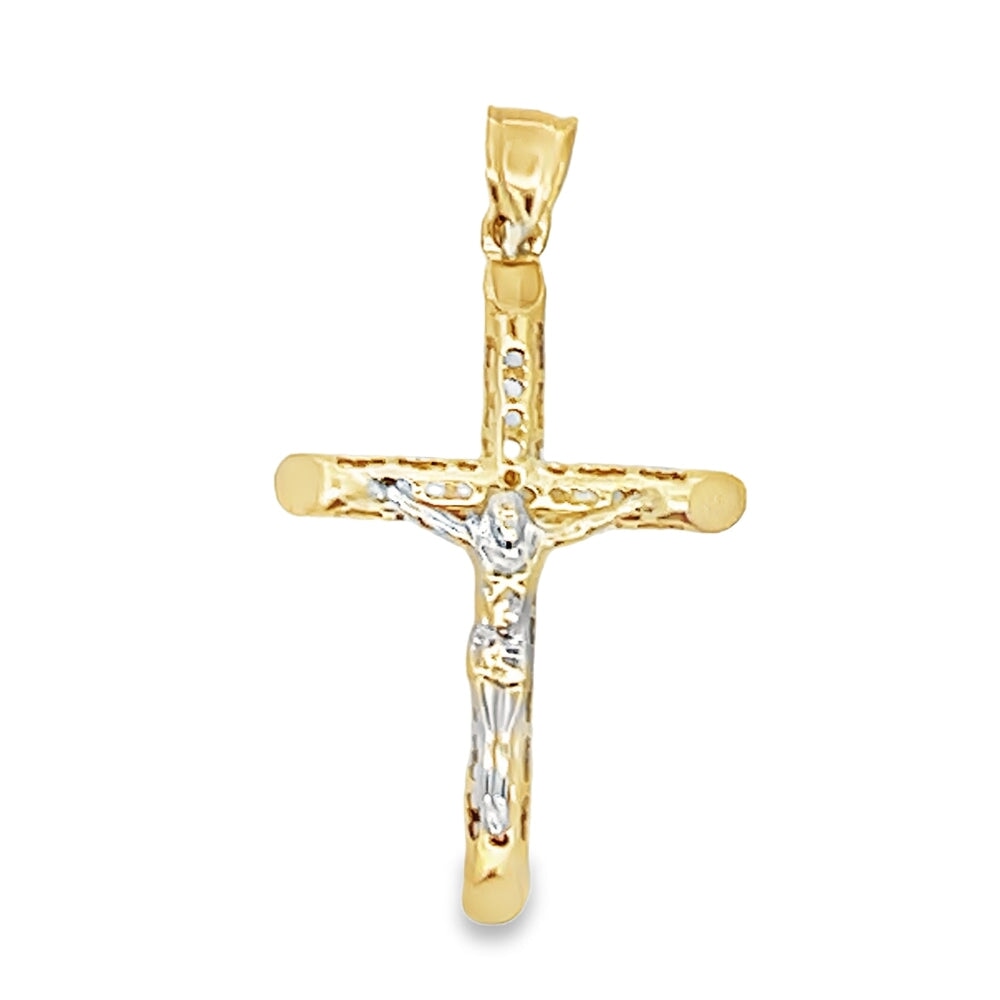 Jesus Crucifix Tube Cross DC 10K Yellow Gold Pendant HipHopBling