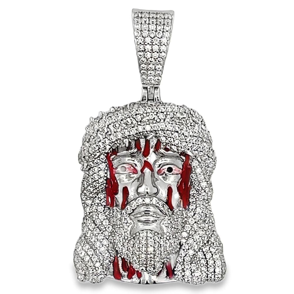 Jesus Dripping Blood Iced Out Moissanite Pendant .925 Sterling Silver HipHopBling