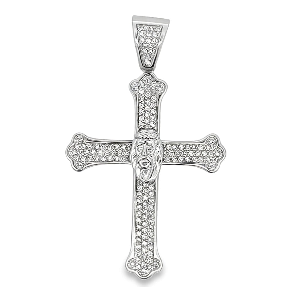 Jesus Face Cross CZ Pendant .925 Sterling Silver HipHopBling