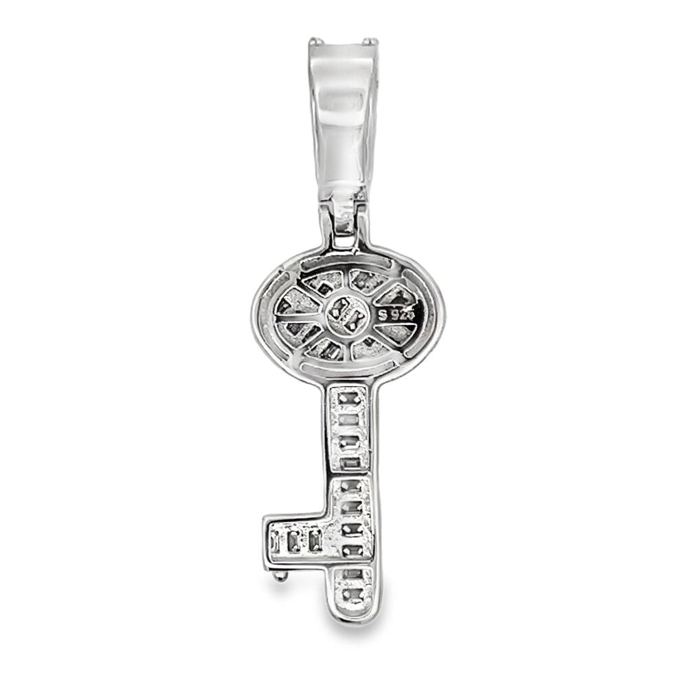 Key Baguette Iced Out Moissanite Pendant .925 Sterling Silver HipHopBling