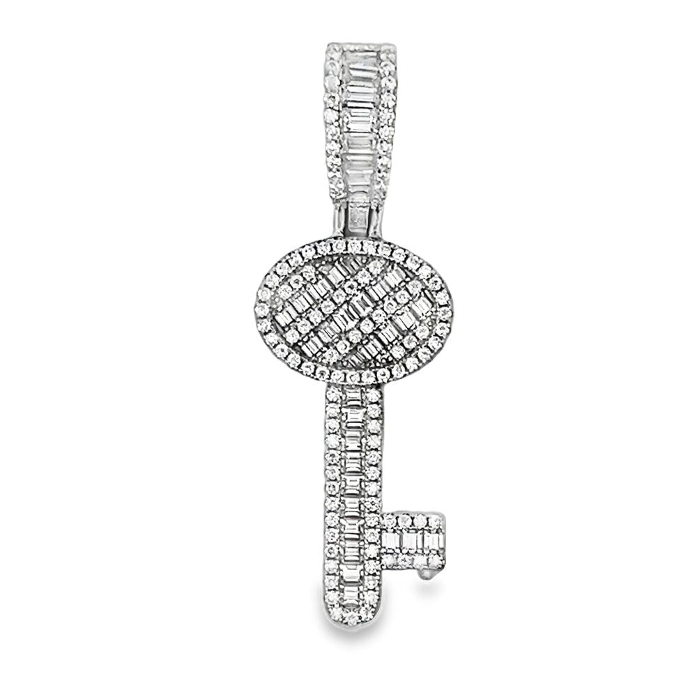 Key Baguette Iced Out Moissanite Pendant .925 Sterling Silver HipHopBling