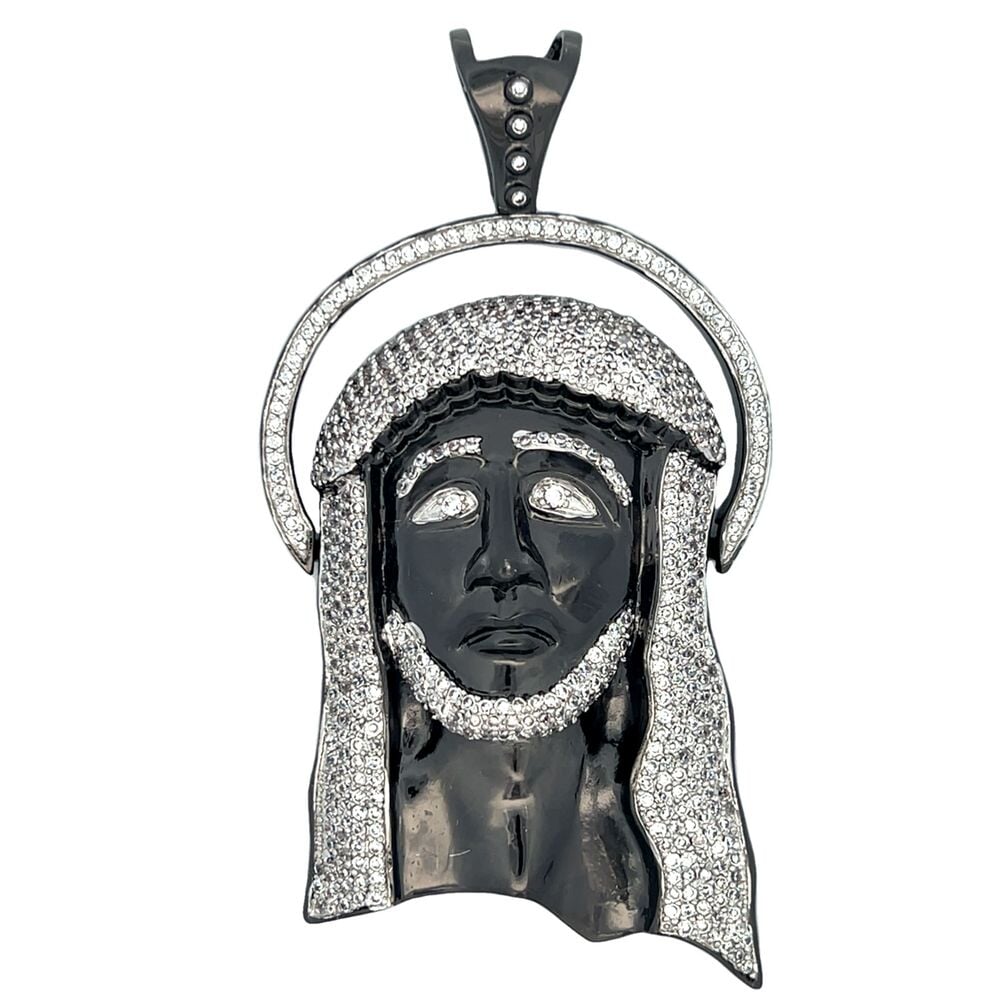 Large Black Jesus Halo CZ Iced Out Pendant HipHopBling