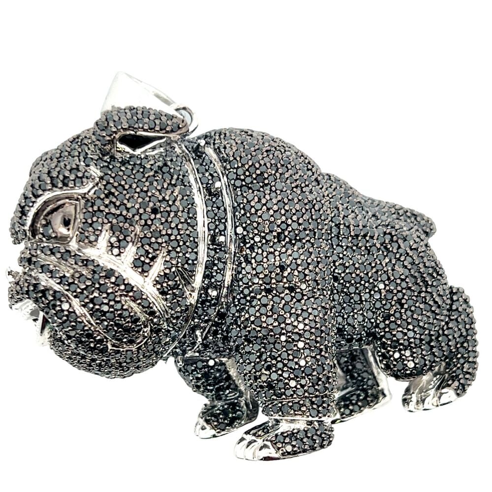 Large Bulldog Black CZ Iced Out Pendant HipHopBling