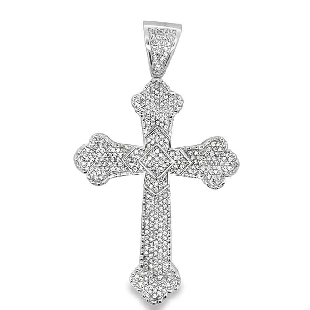 Large Flower Cross CZ Pendant .925 Sterling Silver HipHopBling