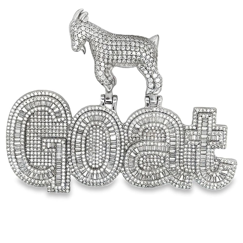 Large Goat Baguette Iced Out Moissanite Pendant .925 Sterling Silver HipHopBling