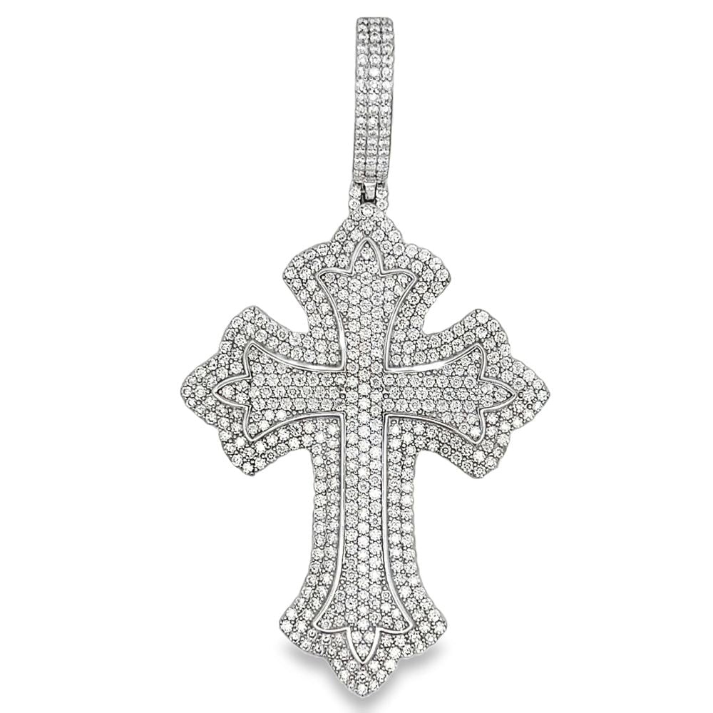 Large Gothic Cross Iced Out Moissanite Pendant .925 Sterling Silver White Gold HipHopBling