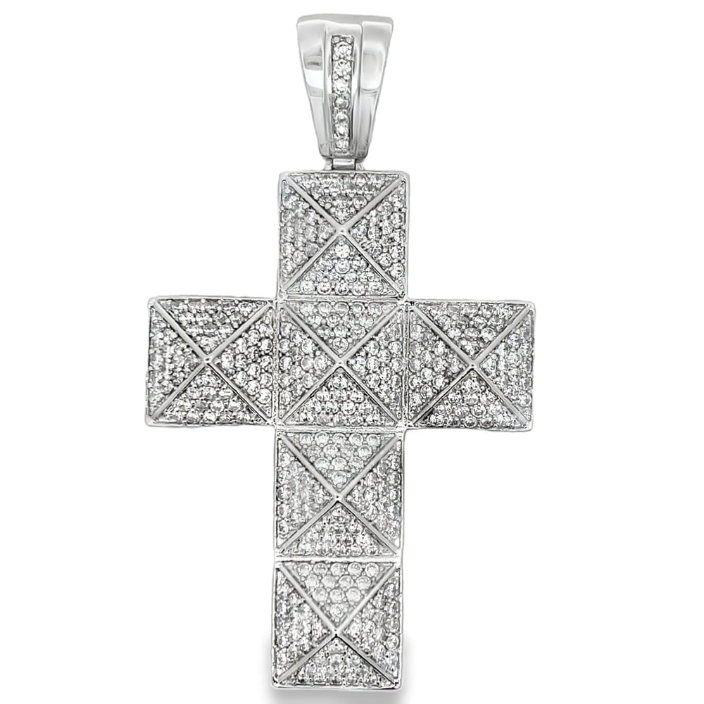 Large Pyramid Cross CZ Pendant .925 Sterling Silver HipHopBling