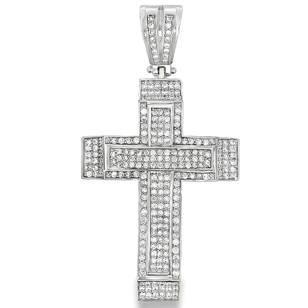 Layered Cross CZ Iced Out Pendant HipHopBling