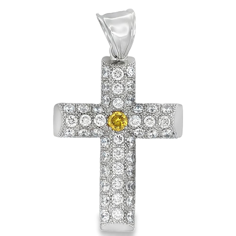 Log Cross CZ Iced Out Pendant HipHopBling