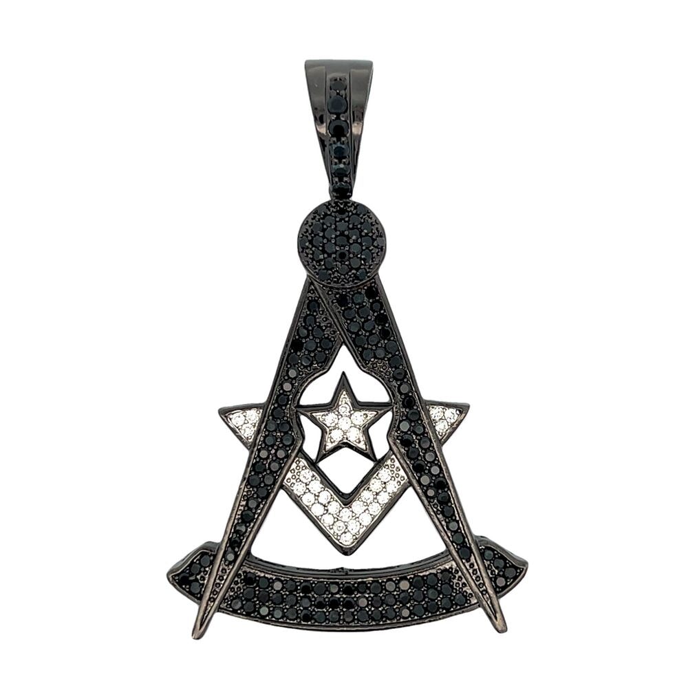 Masonic Star Black CZ Iced Out Pendant HipHopBling