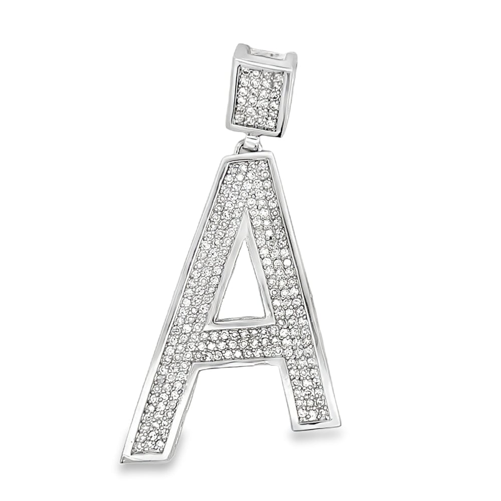 Medium Block Initial Letter White CZ Iced Out Pendant A HipHopBling