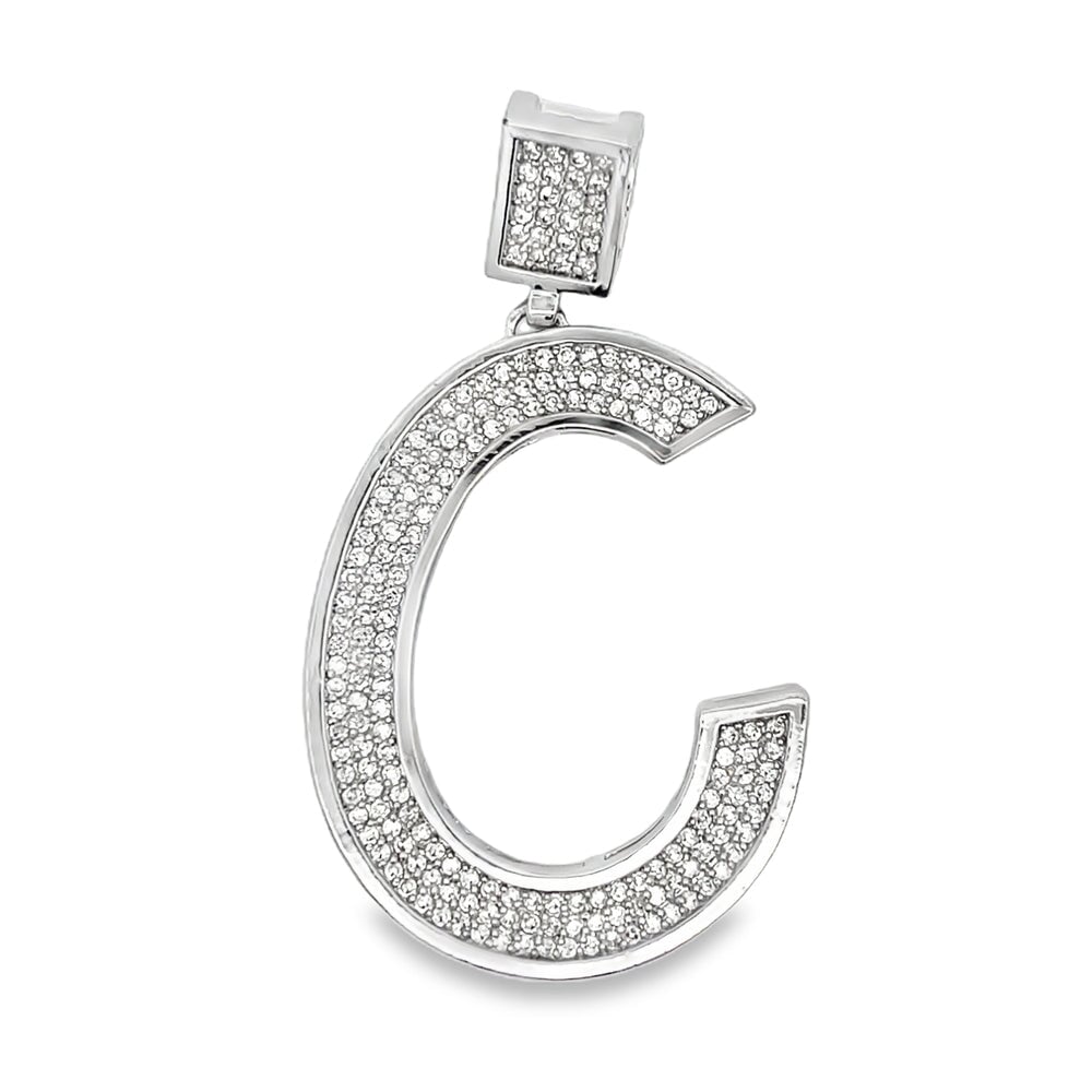 Medium Block Initial Letter White CZ Iced Out Pendant C HipHopBling