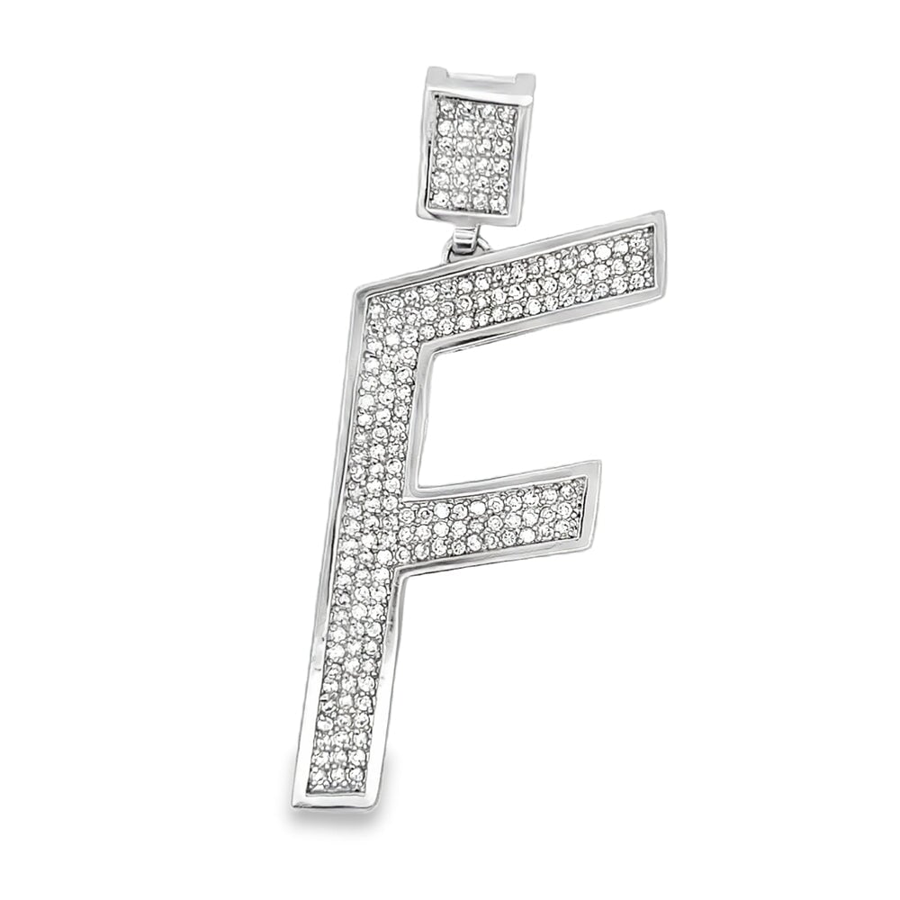 Medium Block Initial Letter White CZ Iced Out Pendant F HipHopBling