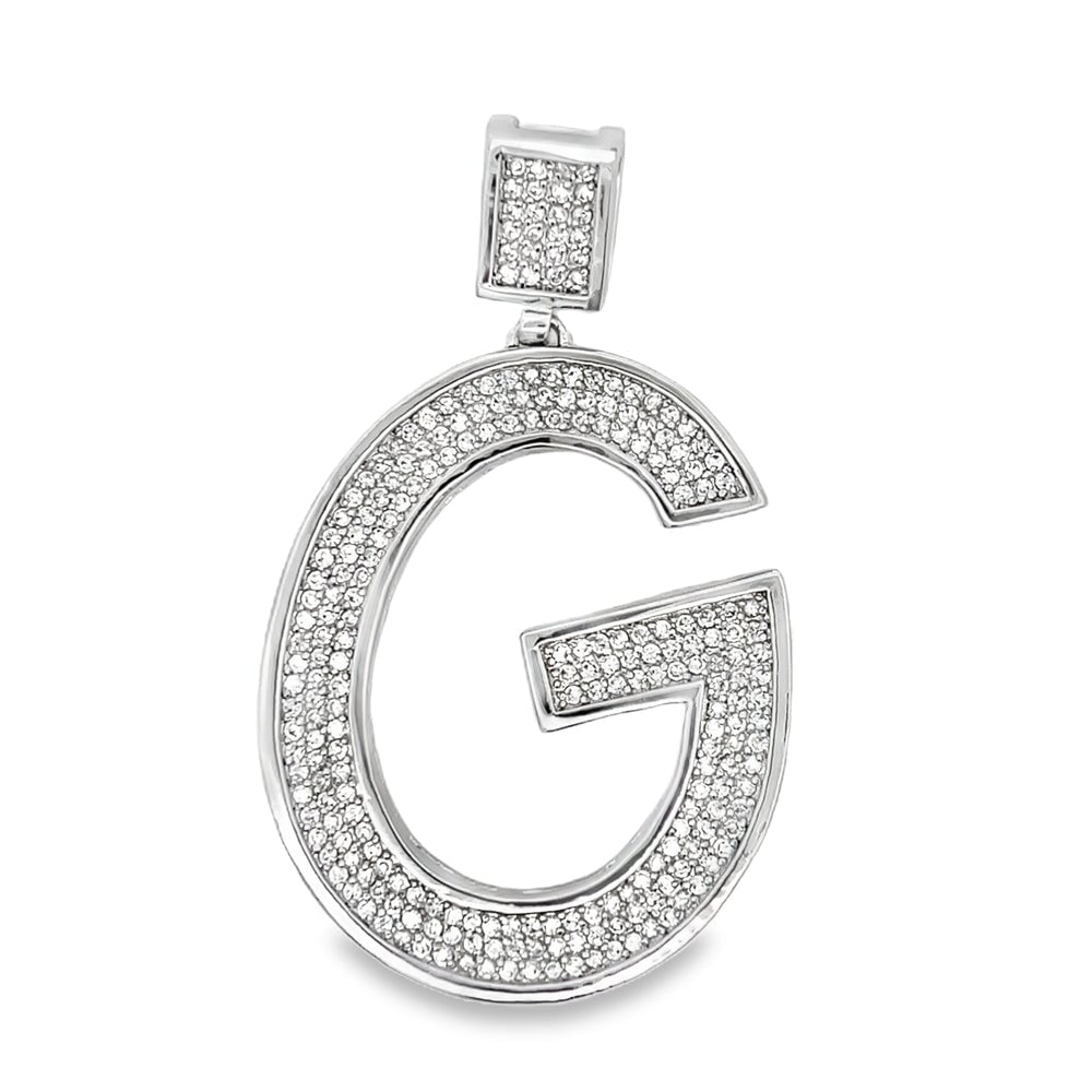 Medium Block Initial Letter White CZ Iced Out Pendant G HipHopBling