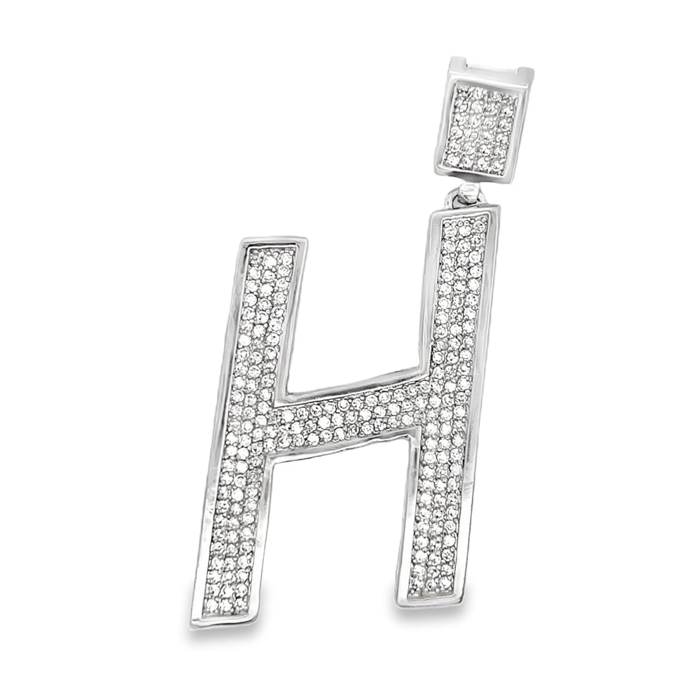 Medium Block Initial Letter White CZ Iced Out Pendant H HipHopBling