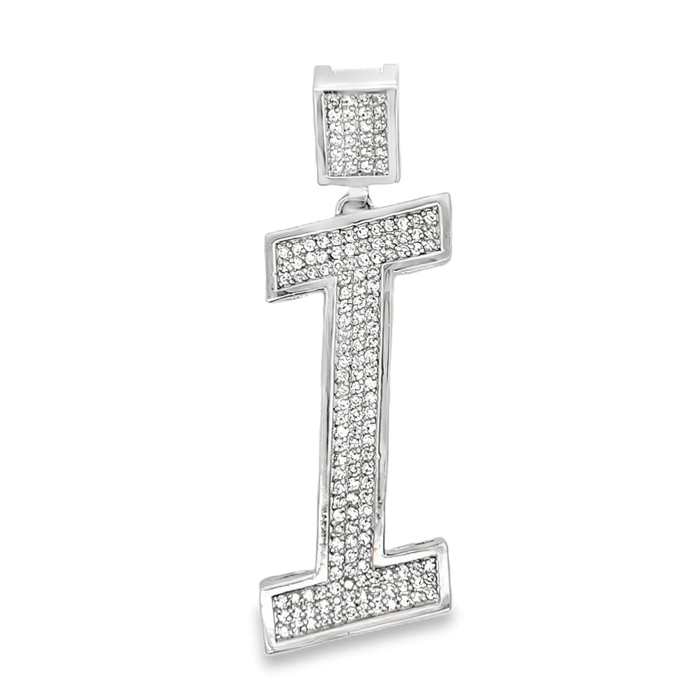 Medium Block Initial Letter White CZ Iced Out Pendant I HipHopBling