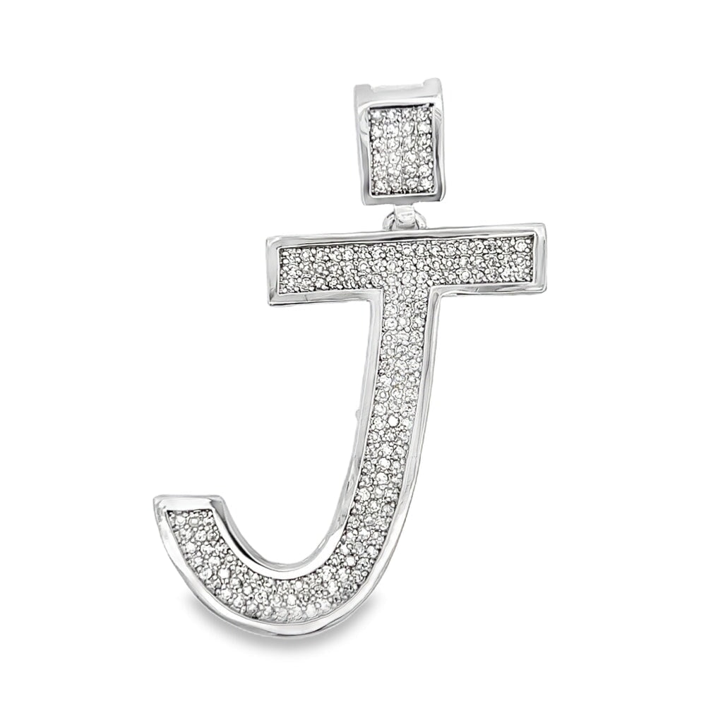 Medium Block Initial Letter White CZ Iced Out Pendant J HipHopBling