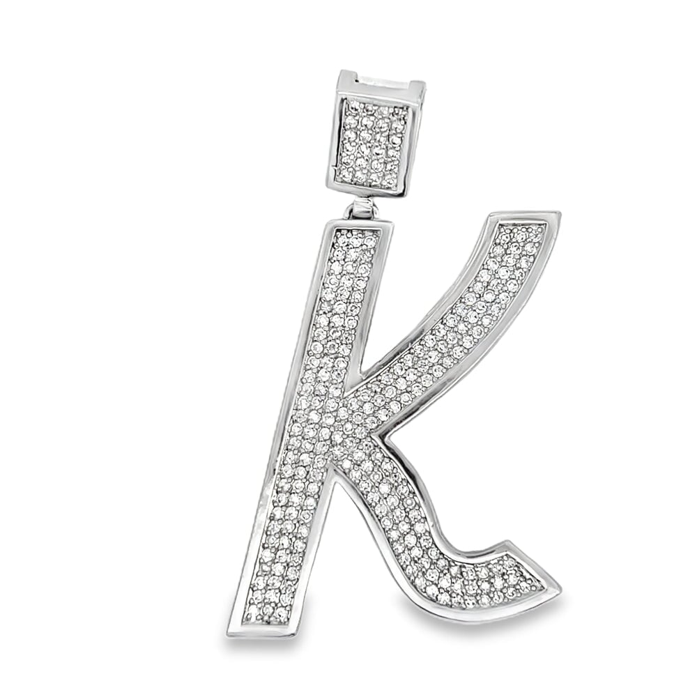 Medium Block Initial Letter White CZ Iced Out Pendant K HipHopBling