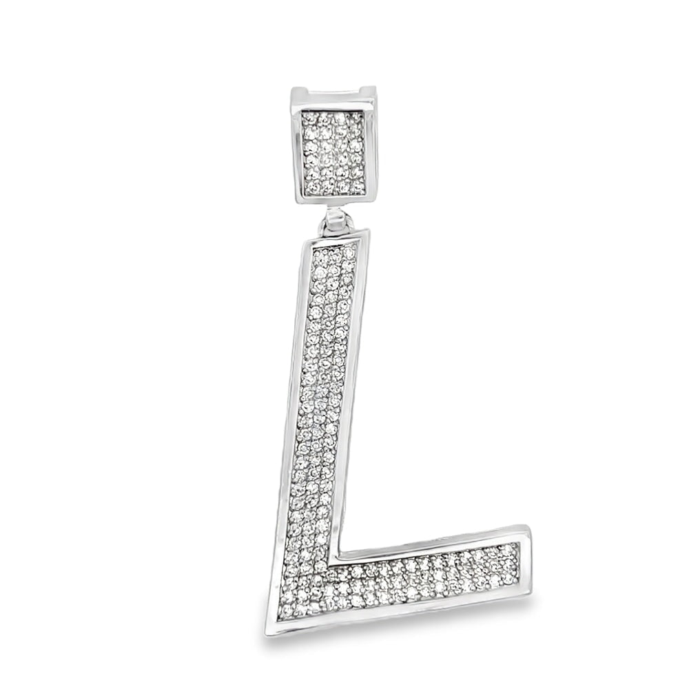 Medium Block Initial Letter White CZ Iced Out Pendant L HipHopBling