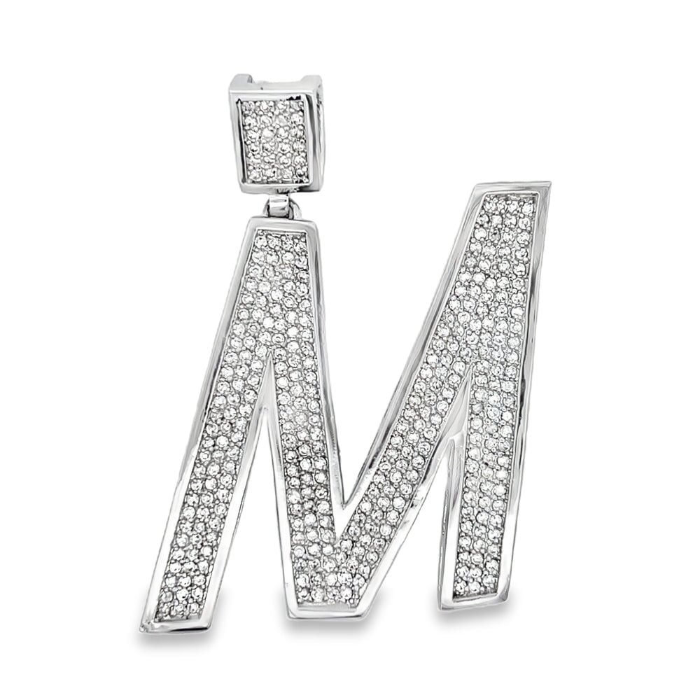 Medium Block Initial Letter White CZ Iced Out Pendant M HipHopBling