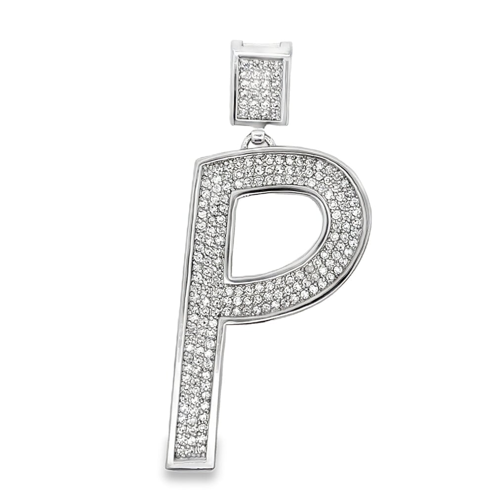 Medium Block Initial Letter White CZ Iced Out Pendant P HipHopBling