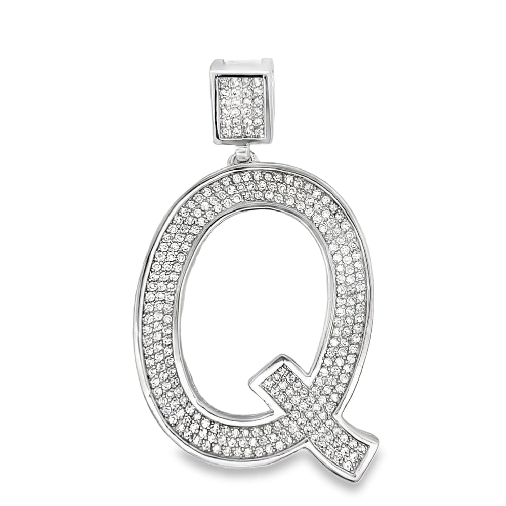 Medium Block Initial Letter White CZ Iced Out Pendant Q HipHopBling