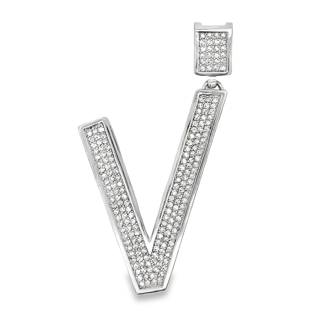 Medium Block Initial Letter White CZ Iced Out Pendant V HipHopBling