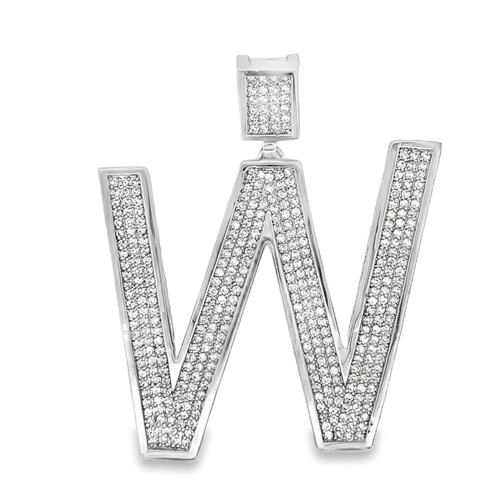 Medium Block Initial Letter White CZ Iced Out Pendant W HipHopBling