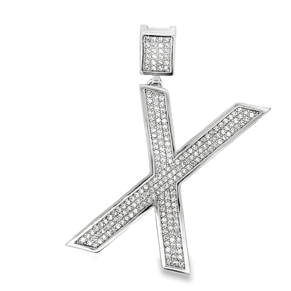 Medium Block Initial Letter White CZ Iced Out Pendant X HipHopBling