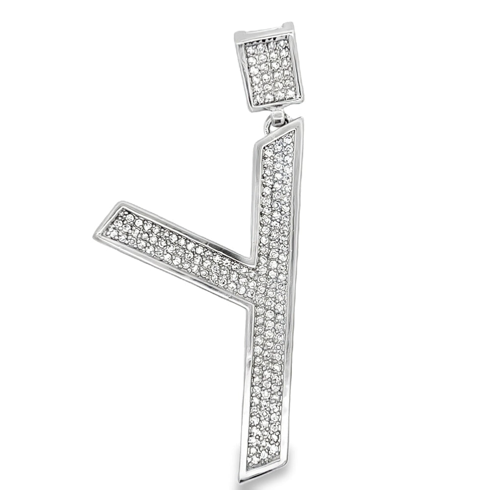 Medium Block Initial Letter White CZ Iced Out Pendant Y HipHopBling