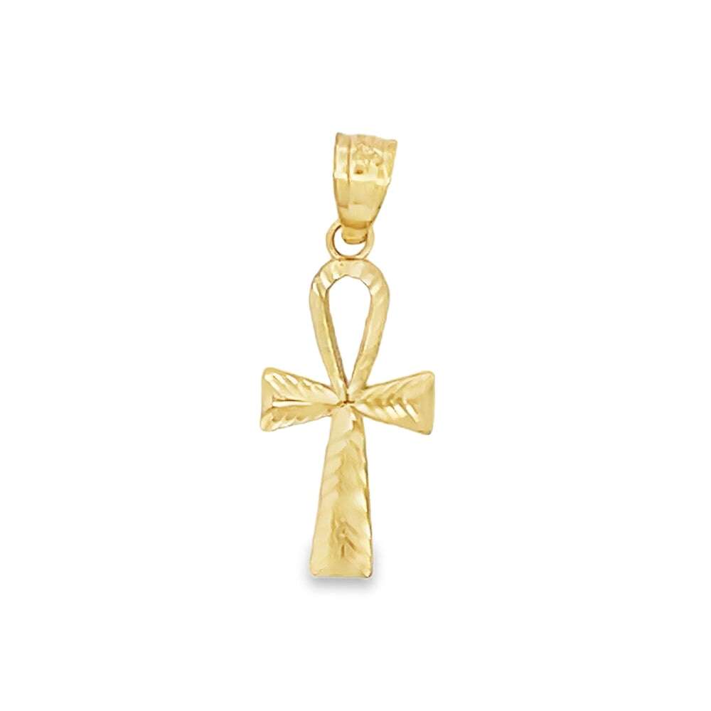 Micro Ankh Cross DC 10K Yellow Gold Pendant HipHopBling