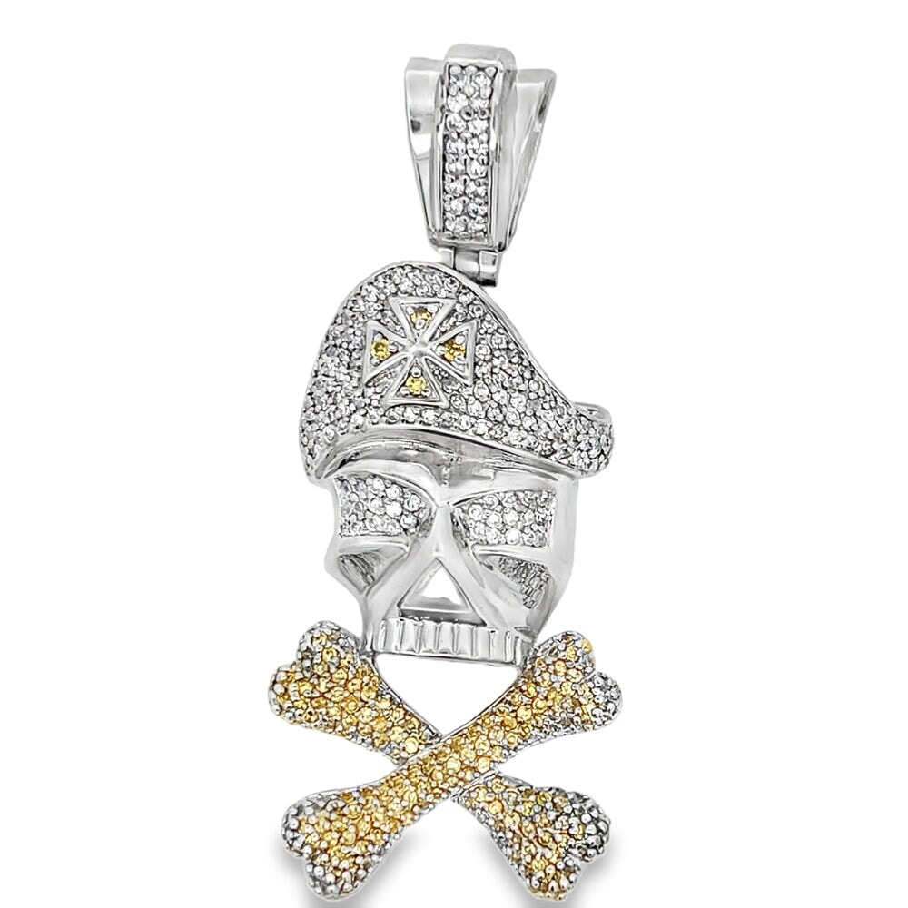 Military Skull Bones CZ Pendant .925 Sterling Silver HipHopBling