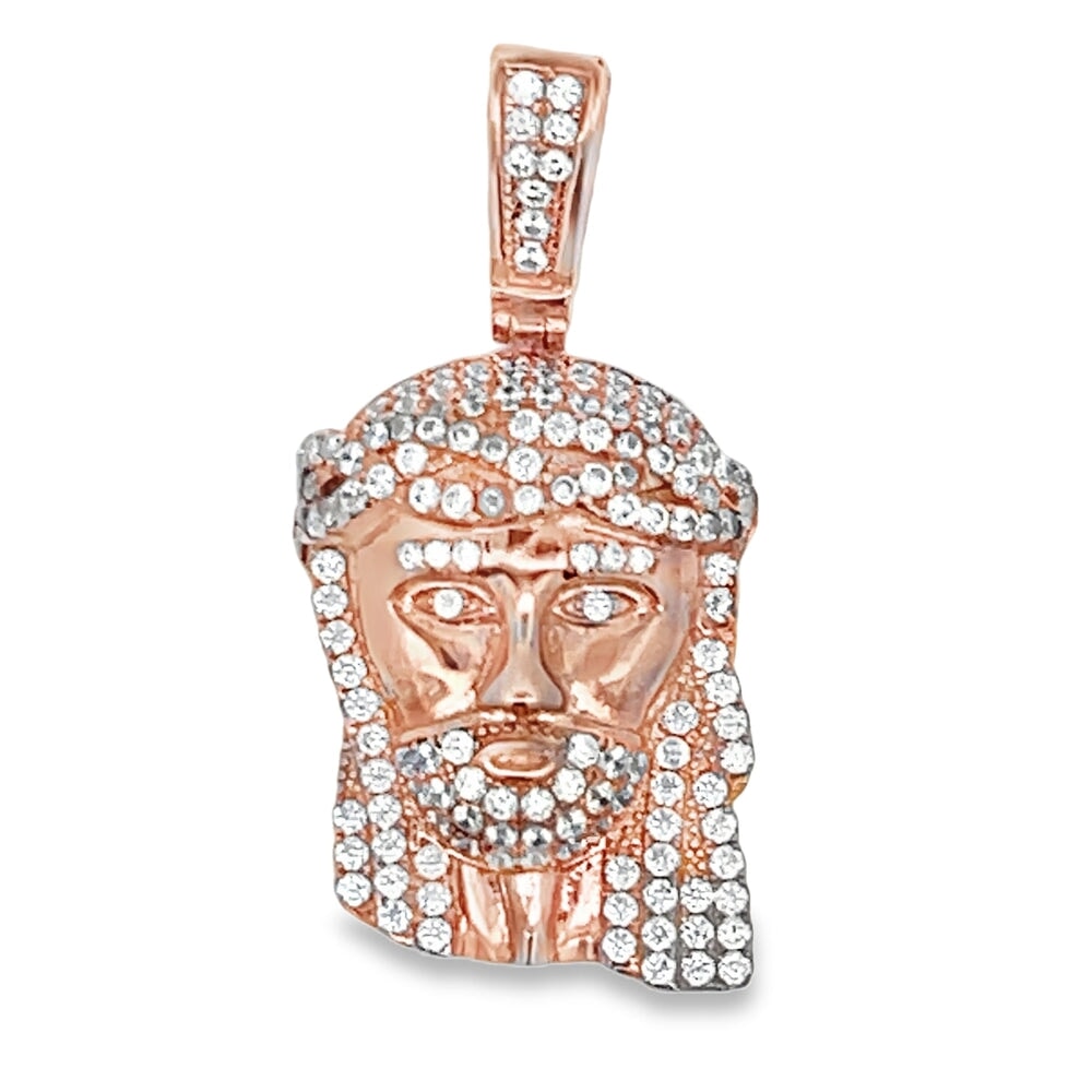 Mini Jesus CZ Pendant .925 Sterling Silver Rose Gold HipHopBling