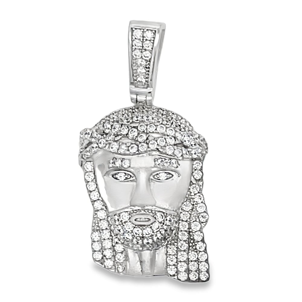 Mini Jesus CZ Pendant .925 Sterling Silver White Gold HipHopBling